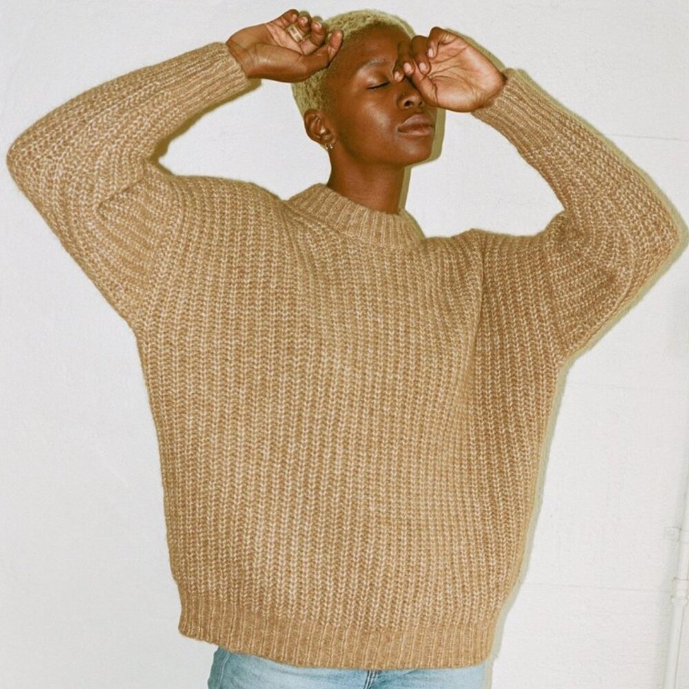 LAUREN MANOOGIAN Camel Alpaca Pima Knit Fisherman Fisherwoman Sweater 1 Small